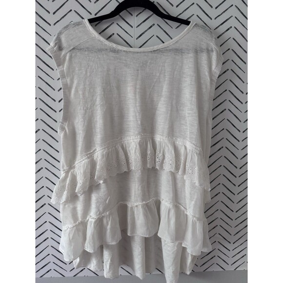 Free People Claire Tee Tunic Top Eyelet Embroidered Ruffle Tiered Boho Sz XS - Picture 4 of 10